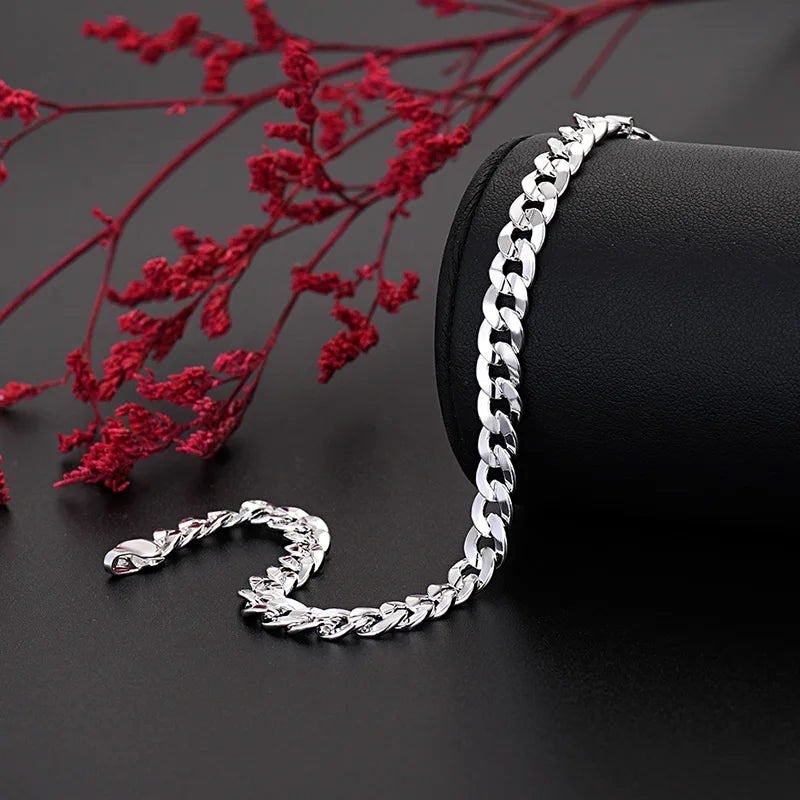 925 Sterling silver charm 7MM Chain bracelet/necklace jewelry set for men/women