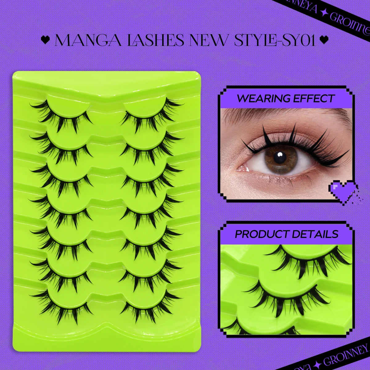 GROINNEYA Manga Lashes 5/7 pairs Eyelashes 3D Natural False Lashes Fluffy Soft Cross Wispy