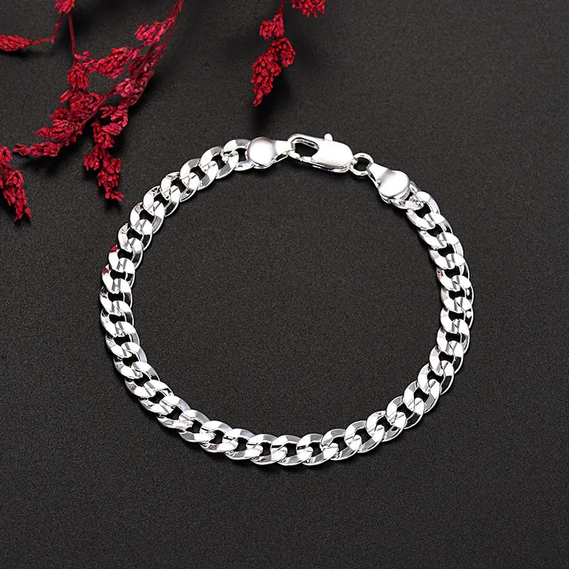 925 Sterling silver charm 7MM Chain bracelet/necklace jewelry set for men/women