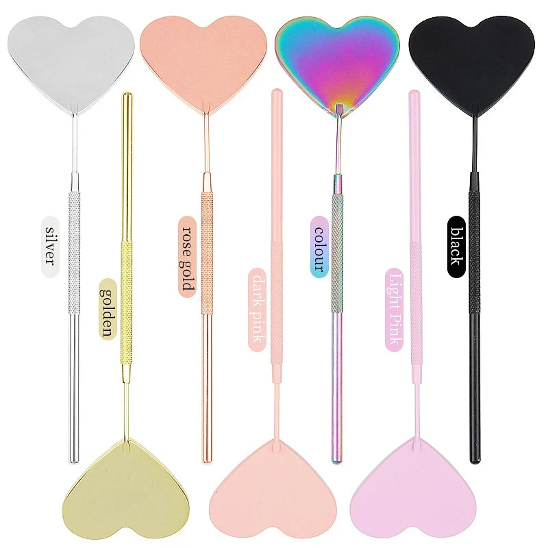 1pc Heart Shape Eyelash Mirror Magnify Long Hand Mirror