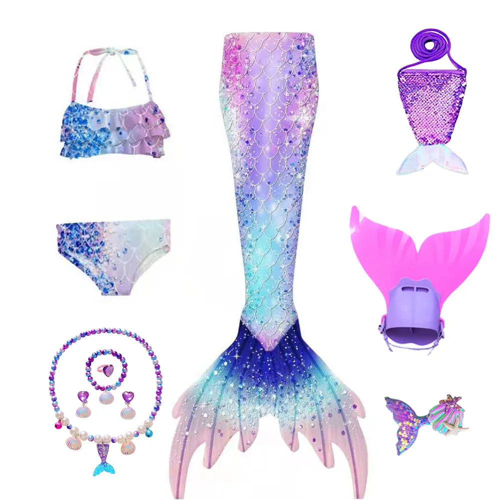 Kids Swimming Mermaid Tails Girls Mermaid Costumes can add Beach Bikini Swimsuit