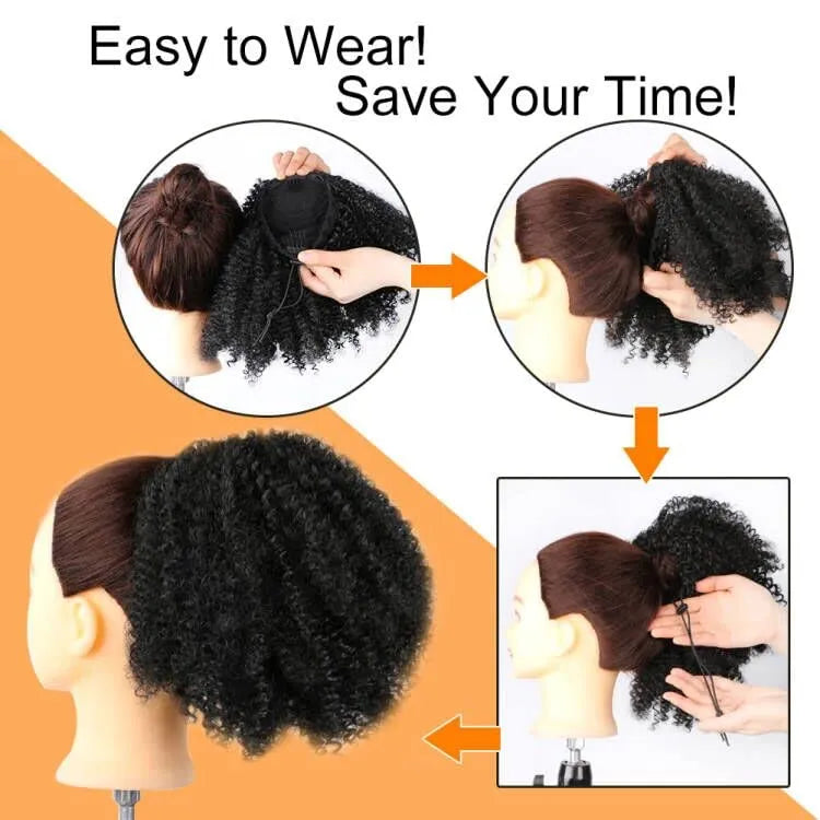 Synthetic Short Ponytail Afro Puff Kinky Curly Drawstring Clip