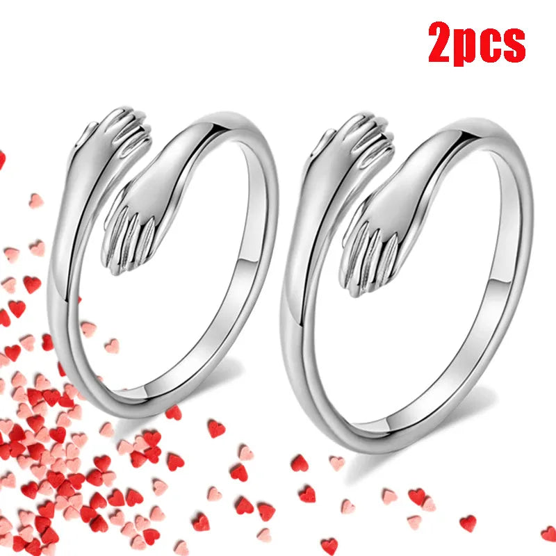 Love Hug Couple Rings Adjustable Opening Women Men Punk Steel