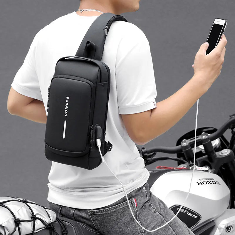 Men's Multifunction Anti-theft USB Shoulder Bag  Cross Body Travel  Bag