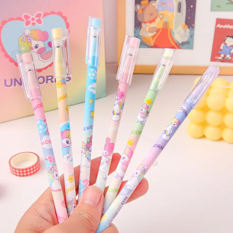 12Pcs/Lot Cute Kawaii Unicorn Erasable Gel Pen Removable 0.5mm Black Ink