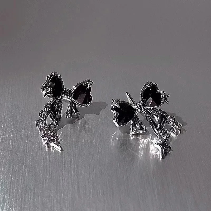 Bowknot Zircon Stud Earrings Trendy Cute Pink Crystal