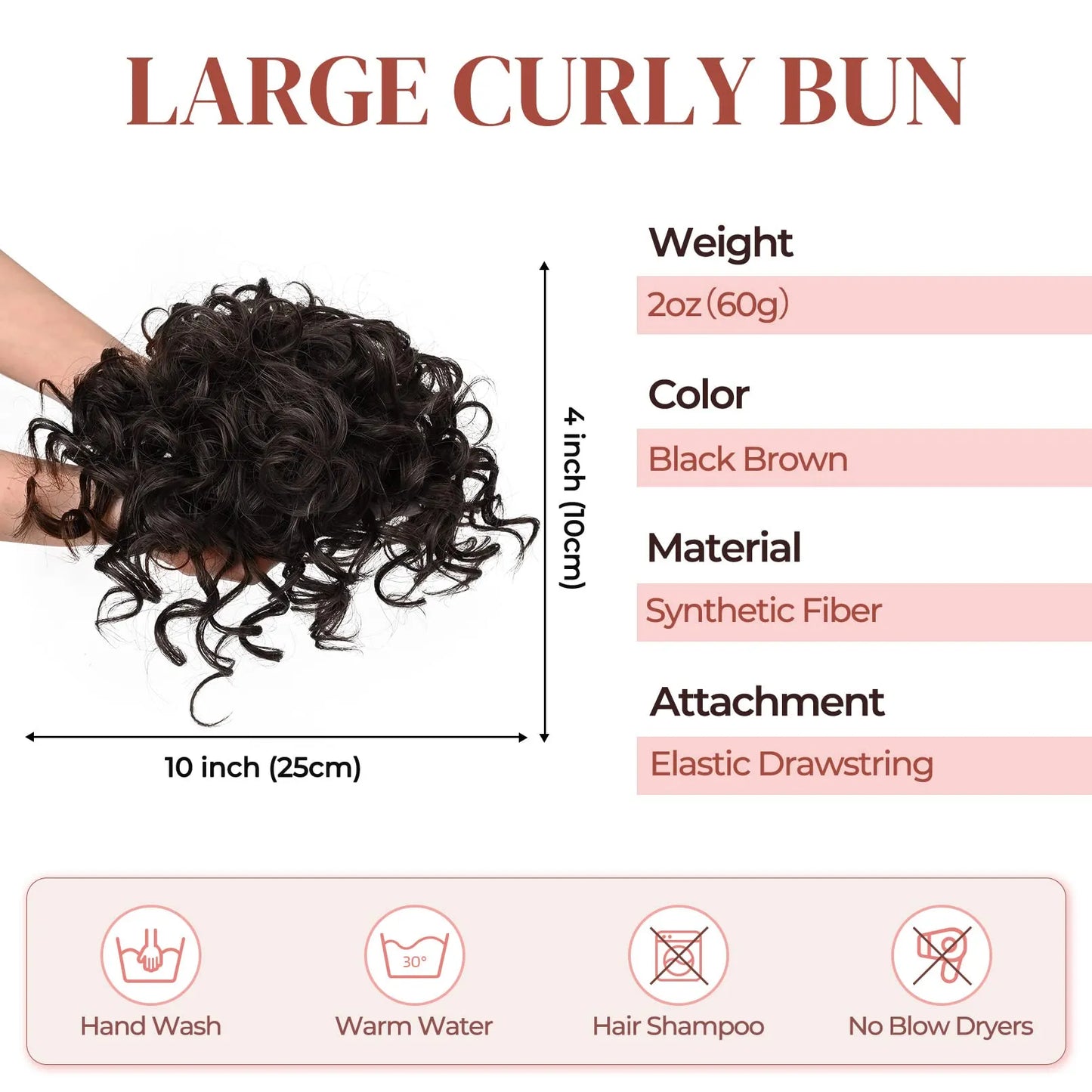 Synthetic Messy Bun Hair Piece 60g Elastic Drawstring Loose Wave Curly Dark Brown