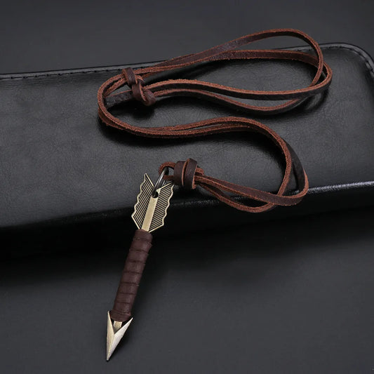 Necklace Handmade Vintage Leather Arrow Pendant Necklace Men & Women