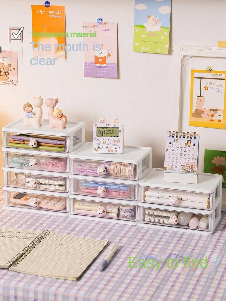 1-piece Desk Storage Drawer Cute Plastic Transparent  Box