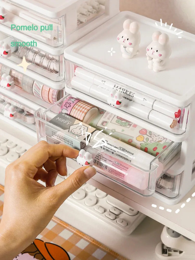 1-piece Desk Storage Drawer Cute Plastic Transparent  Box