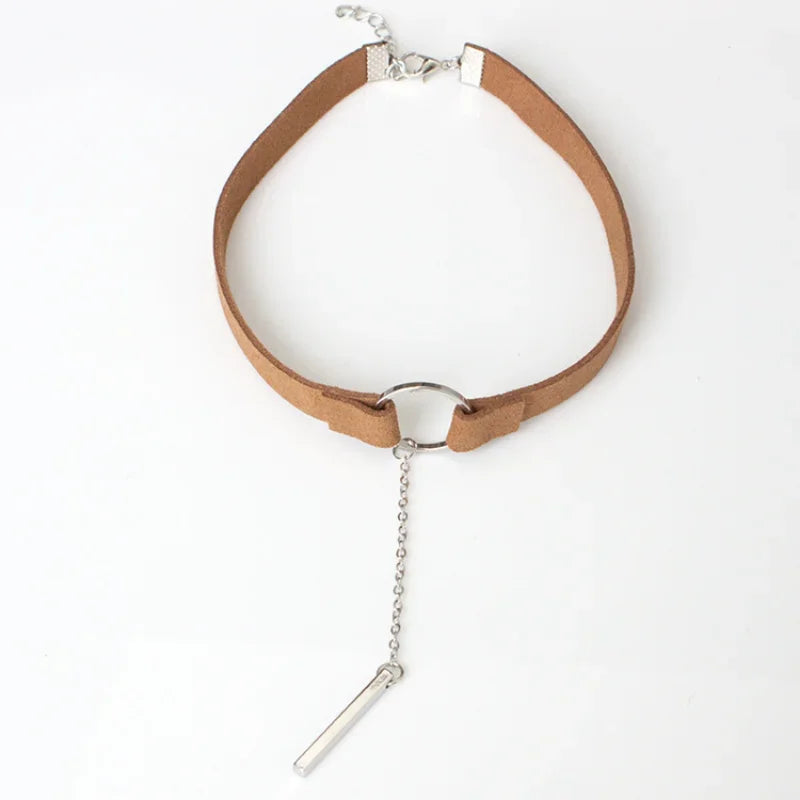 Classy Bohemian Brown Velvet Dainty Bar Pedant Circle Chokers Bohemian