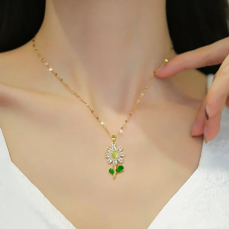 European and American style zircon sunflower pendant necklace