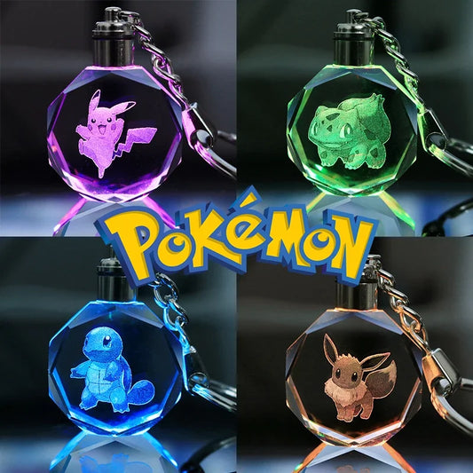 Pokemon Pikachu 3D Luminous Keychain Figures Crystal Doll Night Light