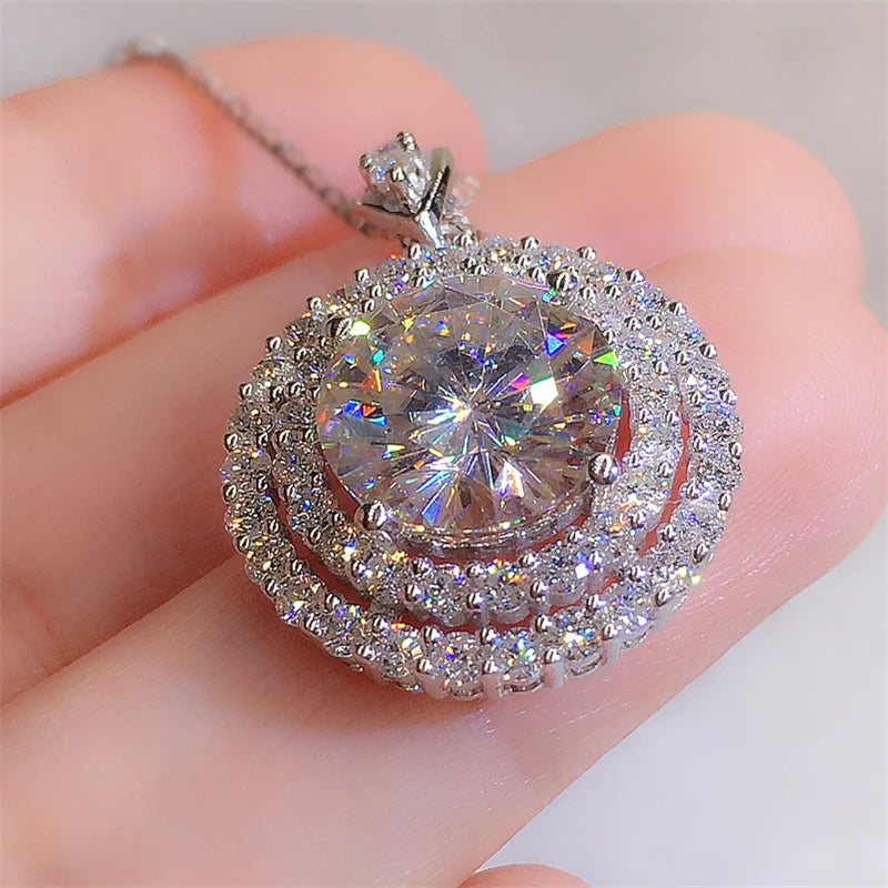 Gorgeous Bridal Wedding Necklace Mosaic AAA Cubic Zirconia Round Pendant Elegant