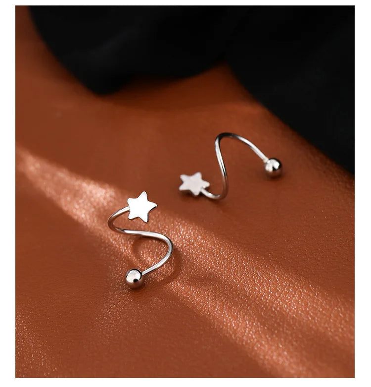 Stainless Steel Piercing Screw Ball Star Ear Bone Rotating Line Adjustable Earrings