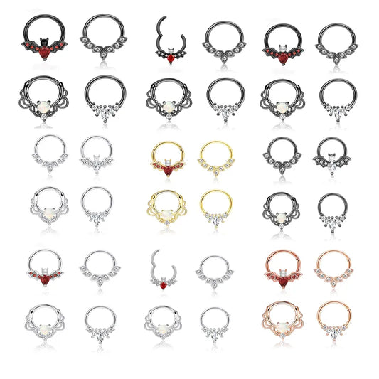 4PCS 16G Septum Clicker Rings, Stainless Steel Hinged Nose Rings Hoop CZ Earring Piercing