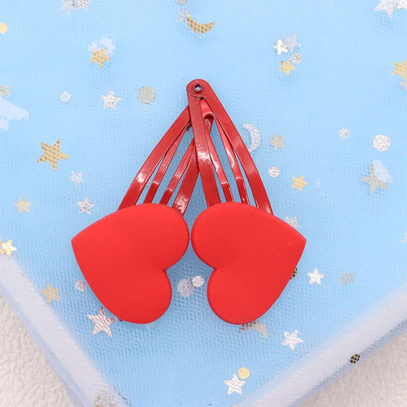 2Pcs/Set Fashion Red Heart Childrens Hair Pins Hair Clips