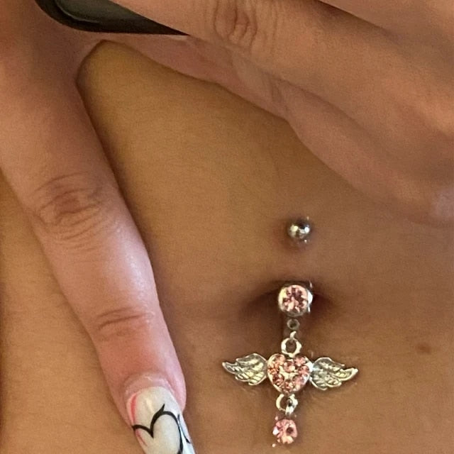 Pink Crystal Surgical Steel Piercing Belly Ring Sexy