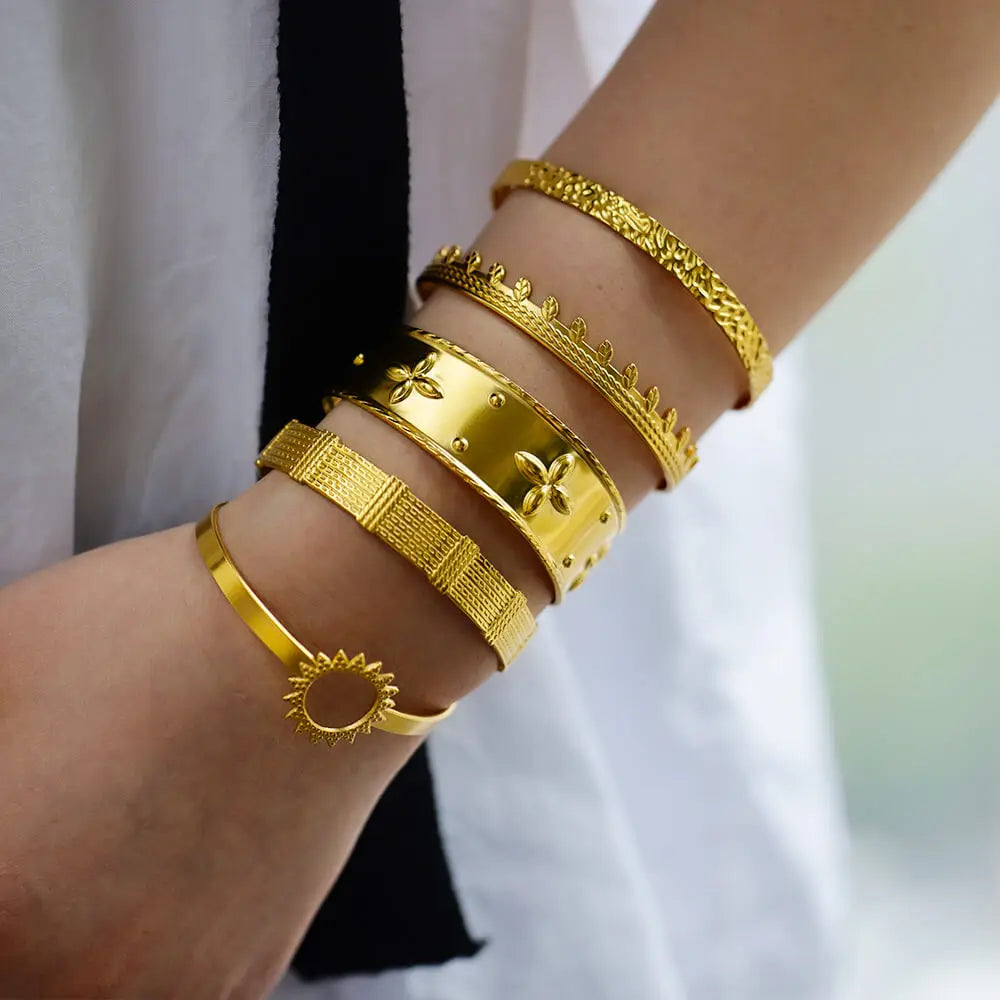 Stainless Steel Bangles Bracelet for Women Luxury Gold Color Cuff