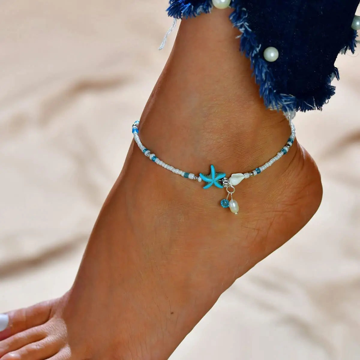 1pc Boho Starfish Beaded Anklets With Conch Adjustable