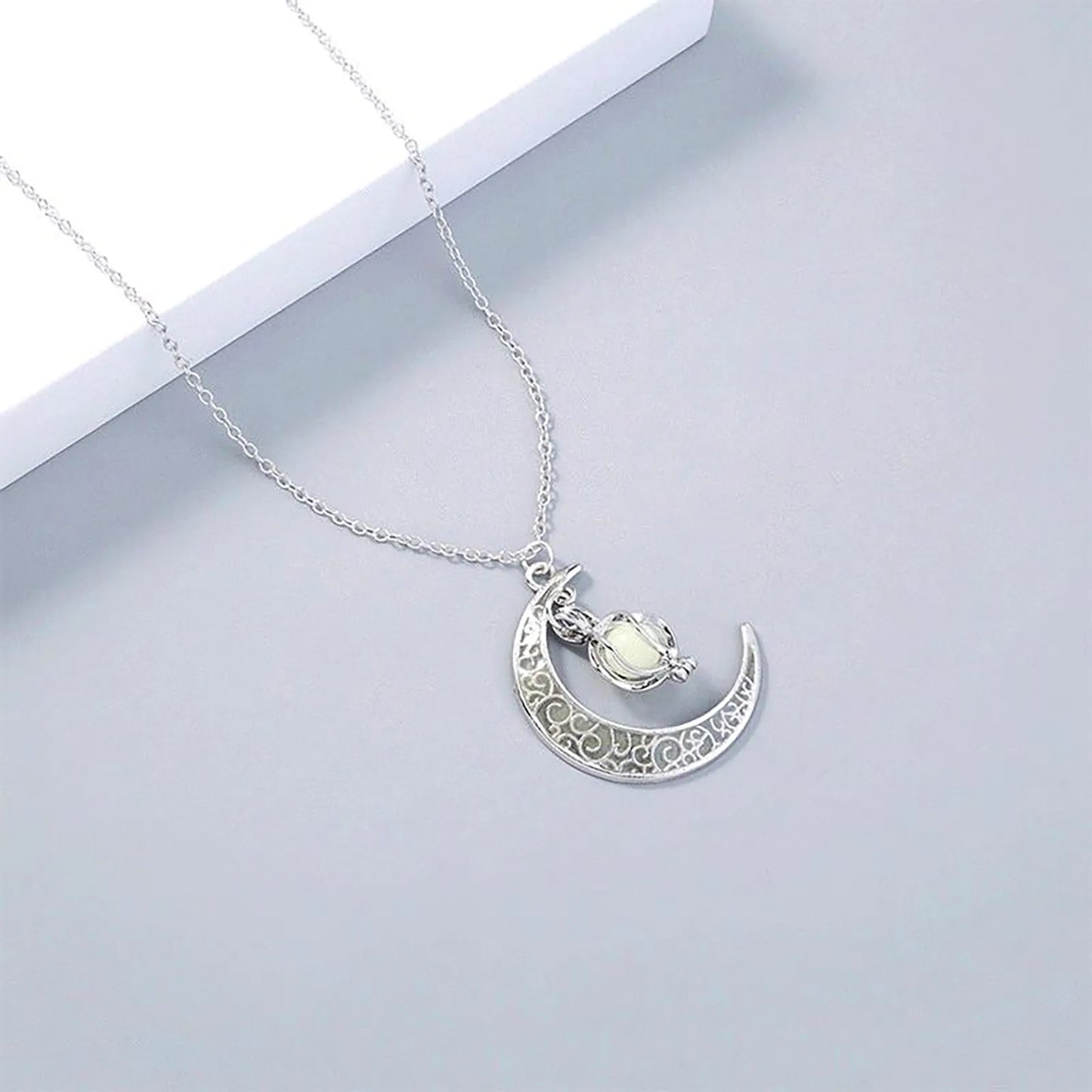 Personalized Luminous Moon Necklace With Whirlwind Rotating Bead Pendants