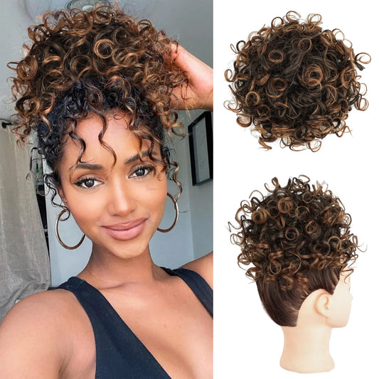 Synthetic Messy Bun Hair Piece 60g Elastic Drawstring Loose Wave Curly Dark Brown