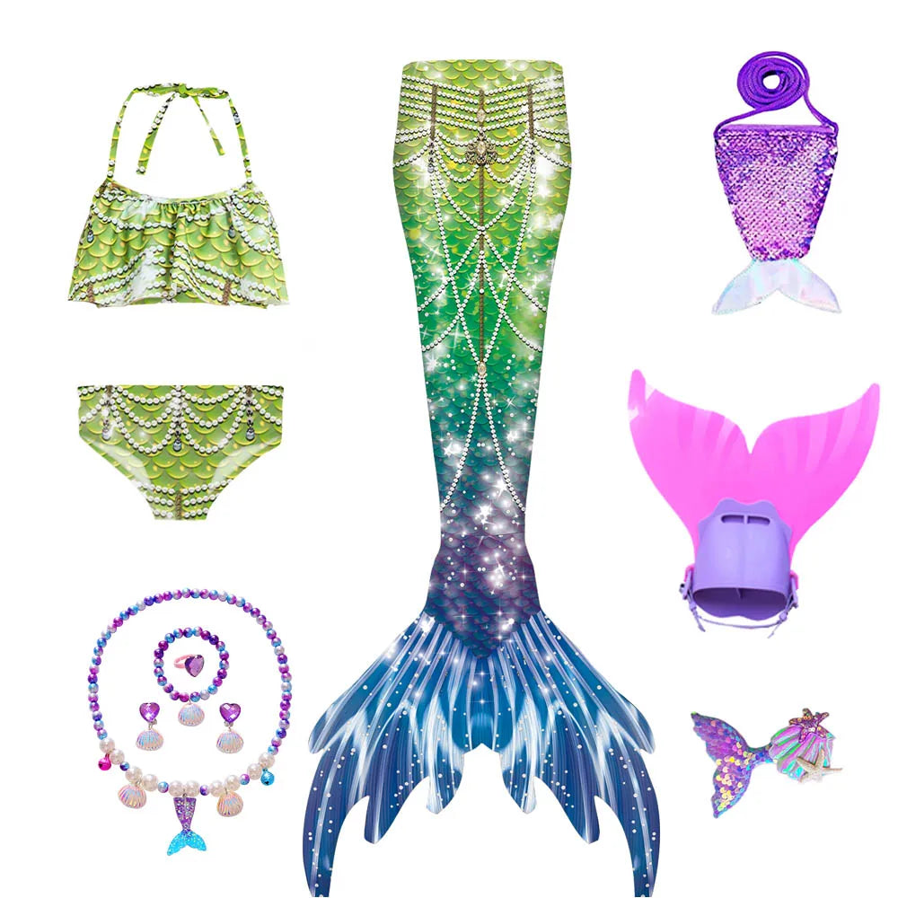 Kids Swimming Mermaid Tails Girls Mermaid Costumes can add Beach Bikini Swimsuit