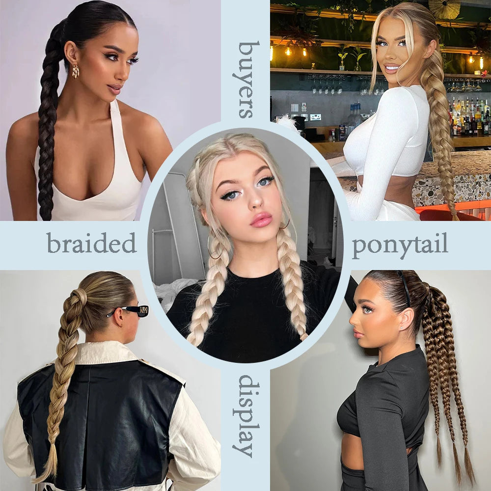 Synthetic Long Twist Braid Ponytail Extensions With Rubber Band 24 Inch