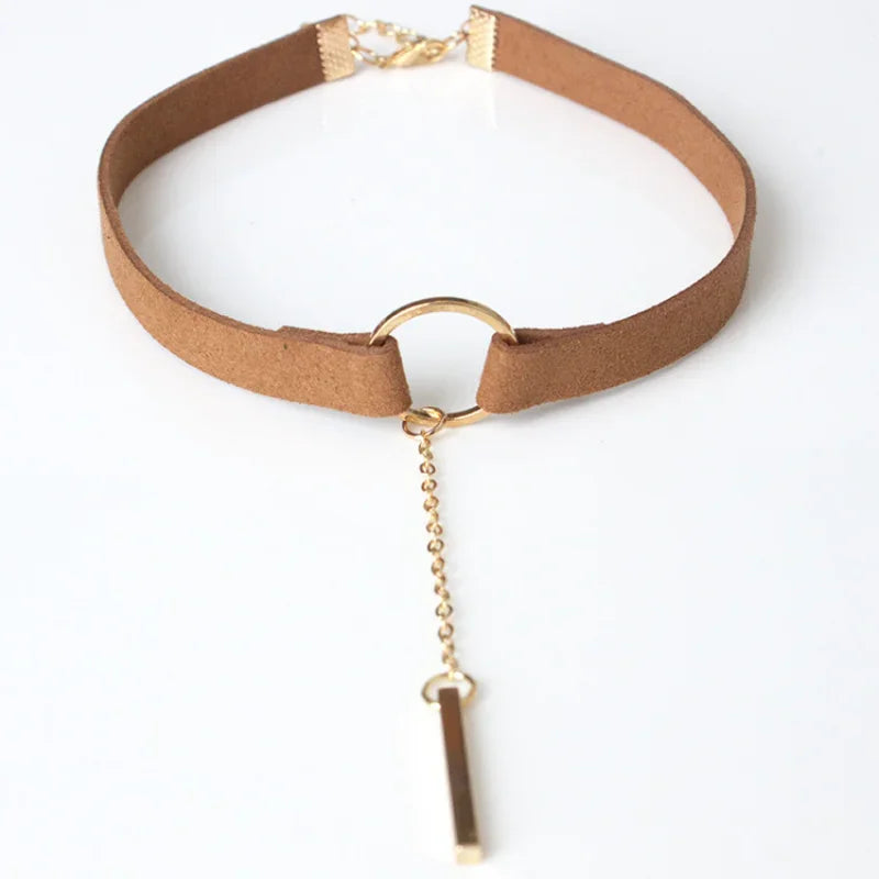 Classy Bohemian Brown Velvet Dainty Bar Pedant Circle Chokers Bohemian