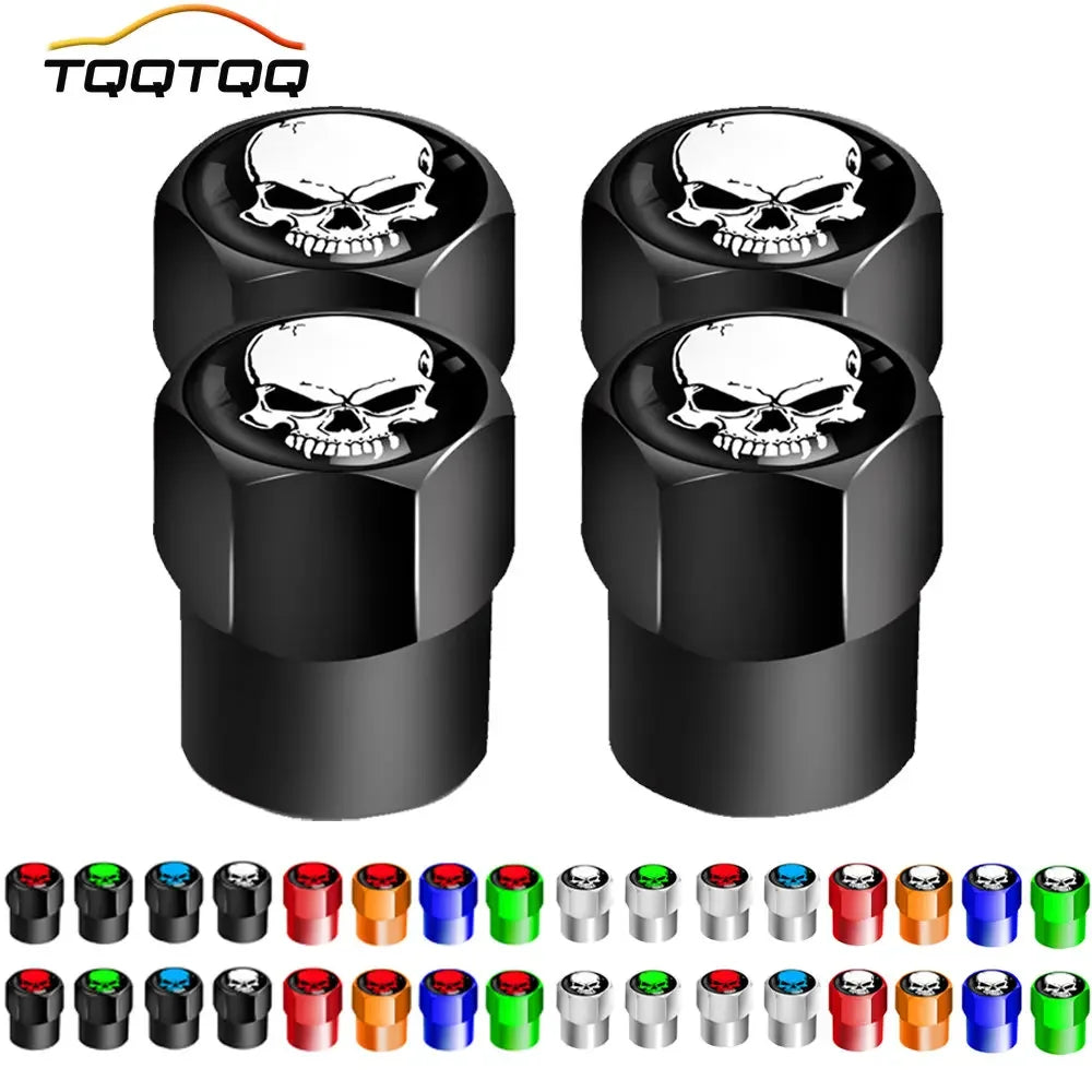 4Pcs/Set Skull Tire Valve Stem Cap, Corrosion Resistant, Dust Proof Cover Universal fit