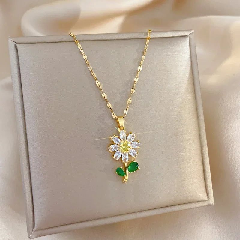 European and American style zircon sunflower pendant necklace