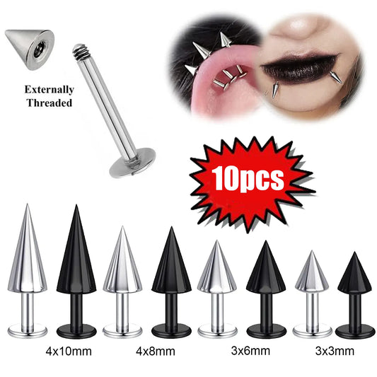 10pcs 16G Long Spike Lip Rings Stainless Steel Spike Lip Studs Daith Cartilage Earrings