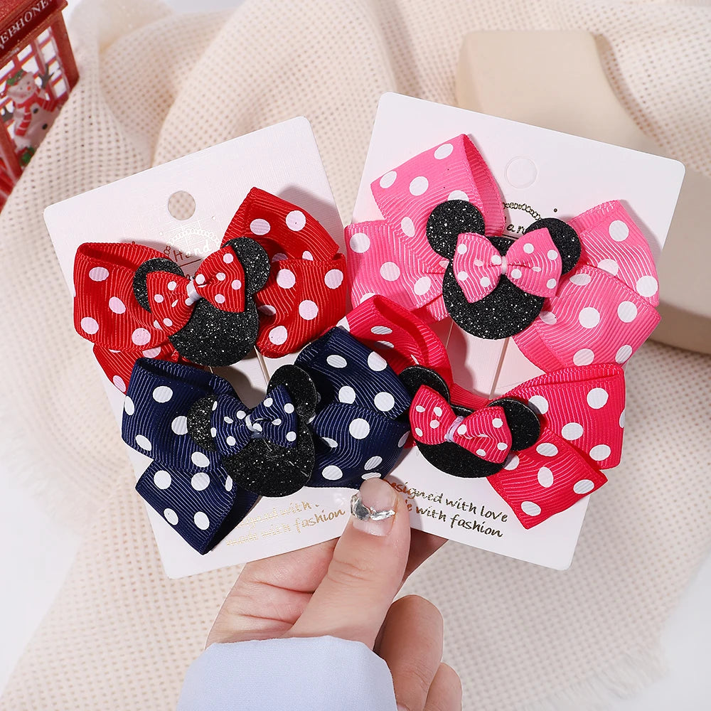 2pcs/Set Girls Lovely Polka Dot Bow Hair Clips Cartoon Hairpins