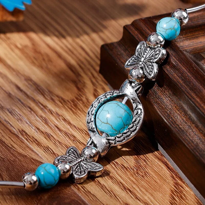 Bohemian Natural Turquoise Beaded Bracelet Bangle Jewelry