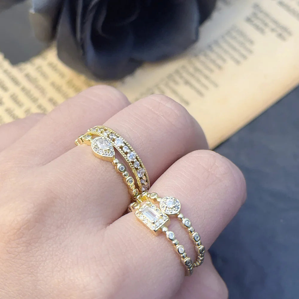 Elegant Dainty Rings For Women Romantic Ring Shiny Gold Color