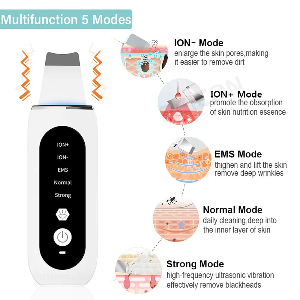 Ultrasonic Ion Skin Scrubber Blackhead Remover Deep Face Cleaning Acne Pore Cleaner Facial Shovel Cleanser