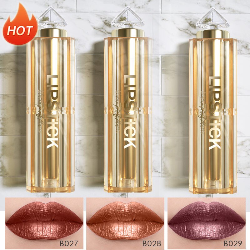 3pcs/Set Matte Glitter Pearl Shimmer Waterproof Long Lasting Lipstick