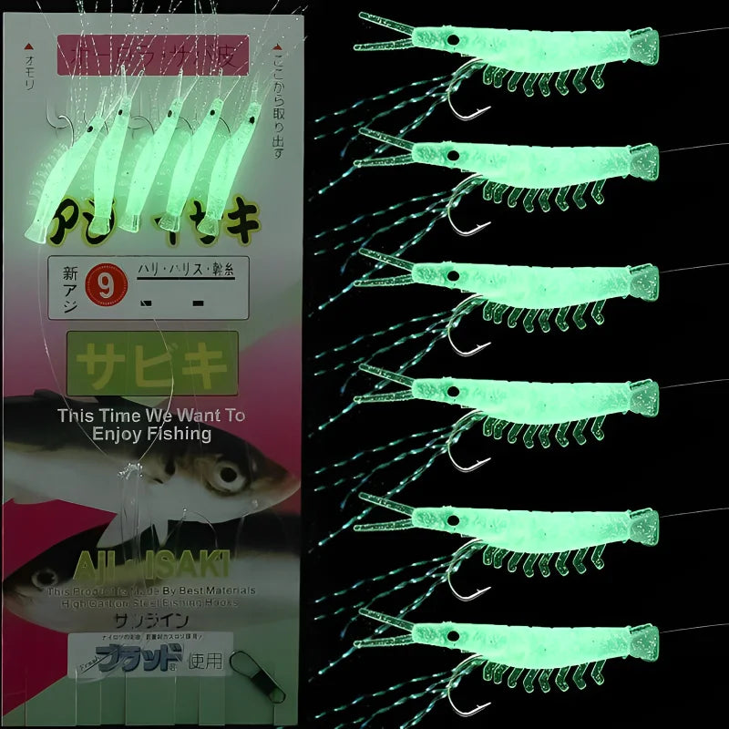 5pcs Luminous Soft Shrimp Fishing Hook Lure String Hook