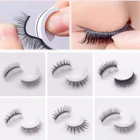 1Pair Reusable Self-adhesive False Eyelashes 3D Mink Glue-free