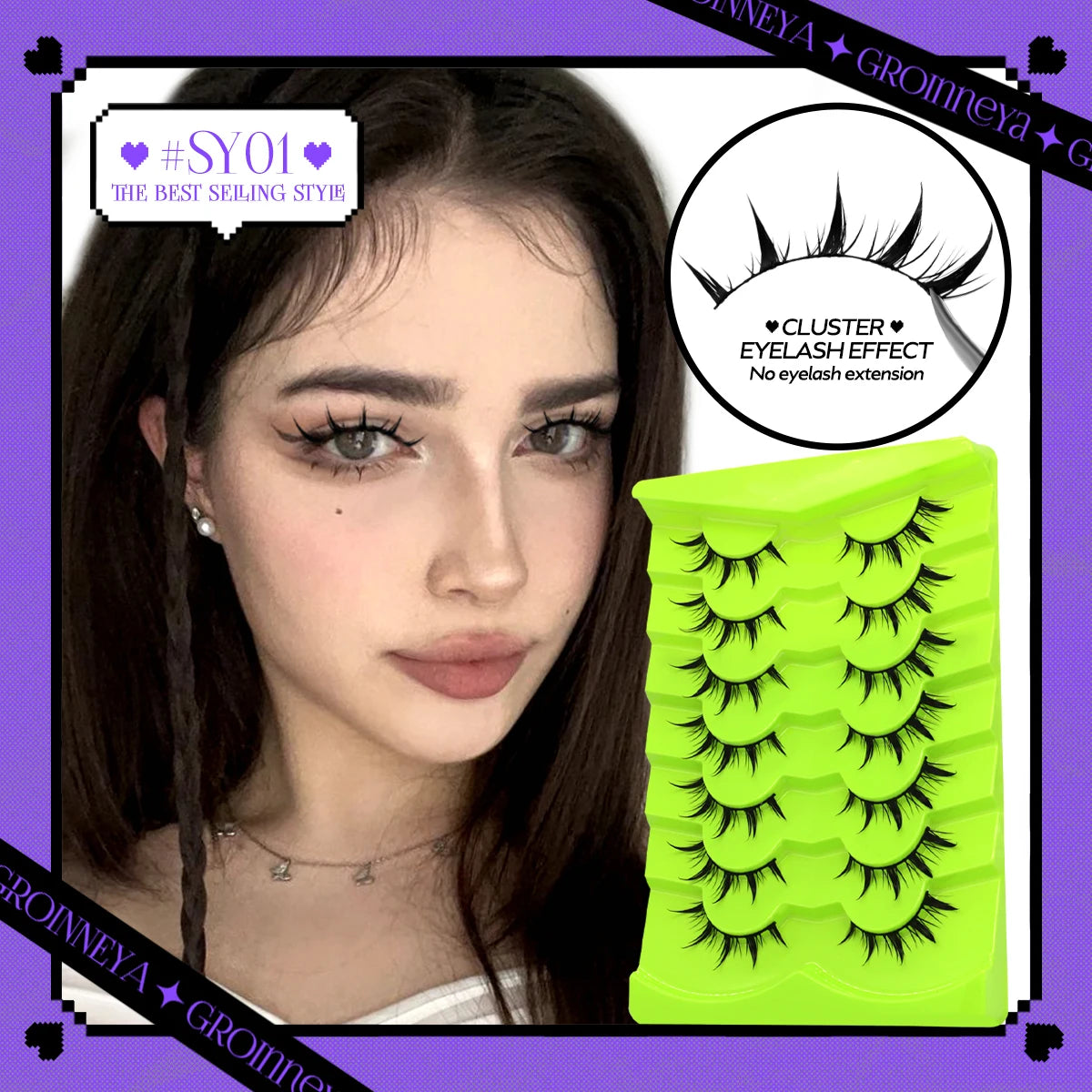 GROINNEYA Manga Lashes 5/7 pairs Eyelashes 3D Natural False Lashes Fluffy Soft Cross Wispy