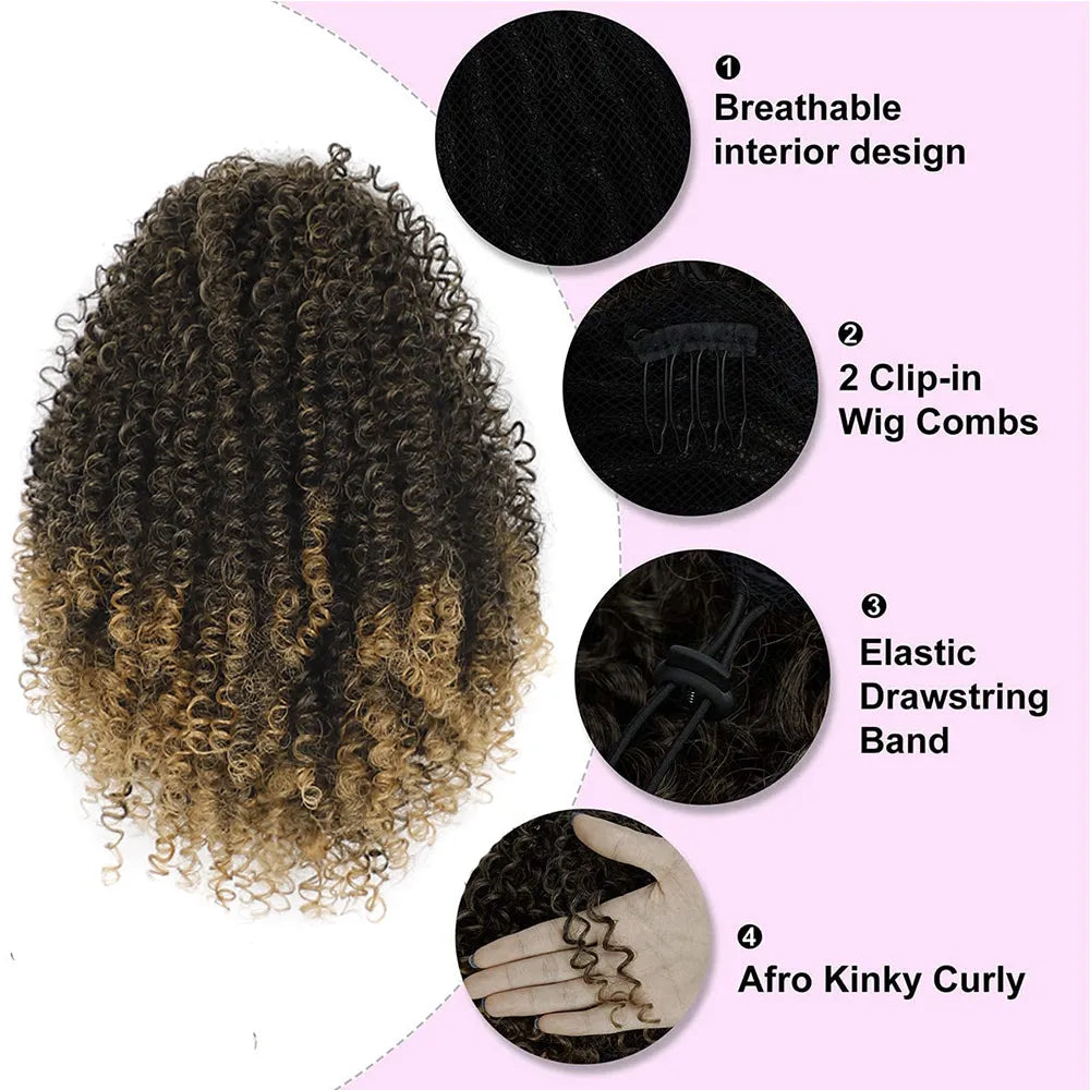 Synthetic Short Ponytail Afro Puff Kinky Curly Drawstring Clip