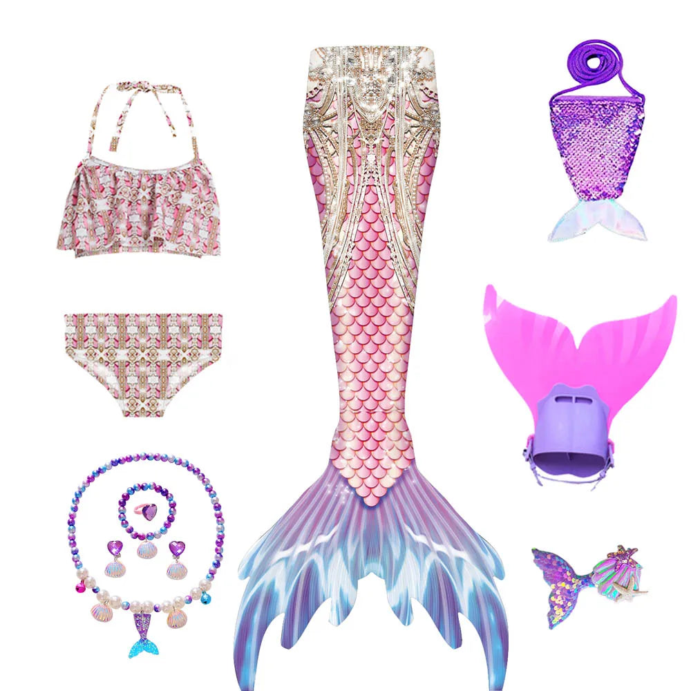 Kids Swimming Mermaid Tails Girls Mermaid Costumes can add Beach Bikini Swimsuit