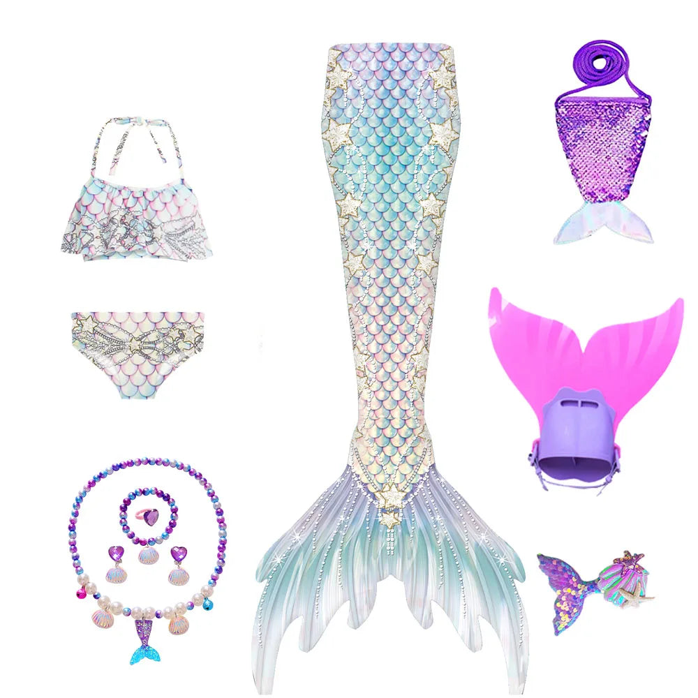 Kids Swimming Mermaid Tails Girls Mermaid Costumes can add Beach Bikini Swimsuit