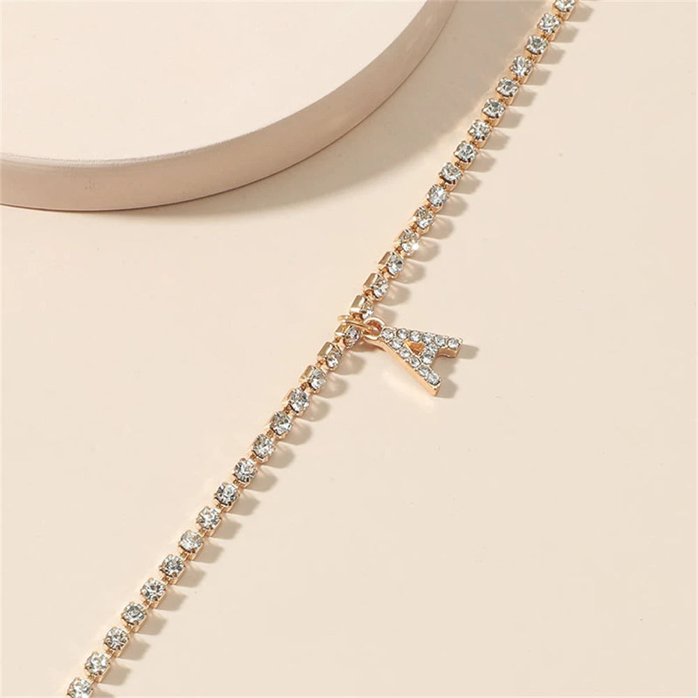 Crystal Zircon Initial Letter Ankle Bracelet Foot Chain Beach Boho Jewelry