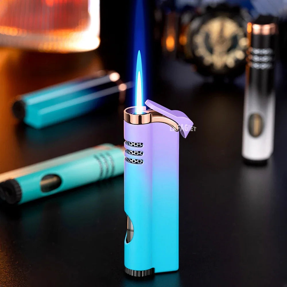 Windproof Torch Lighter Powerful Tube Straight Blue Fire Turbo Butane Refillable Jet Flame