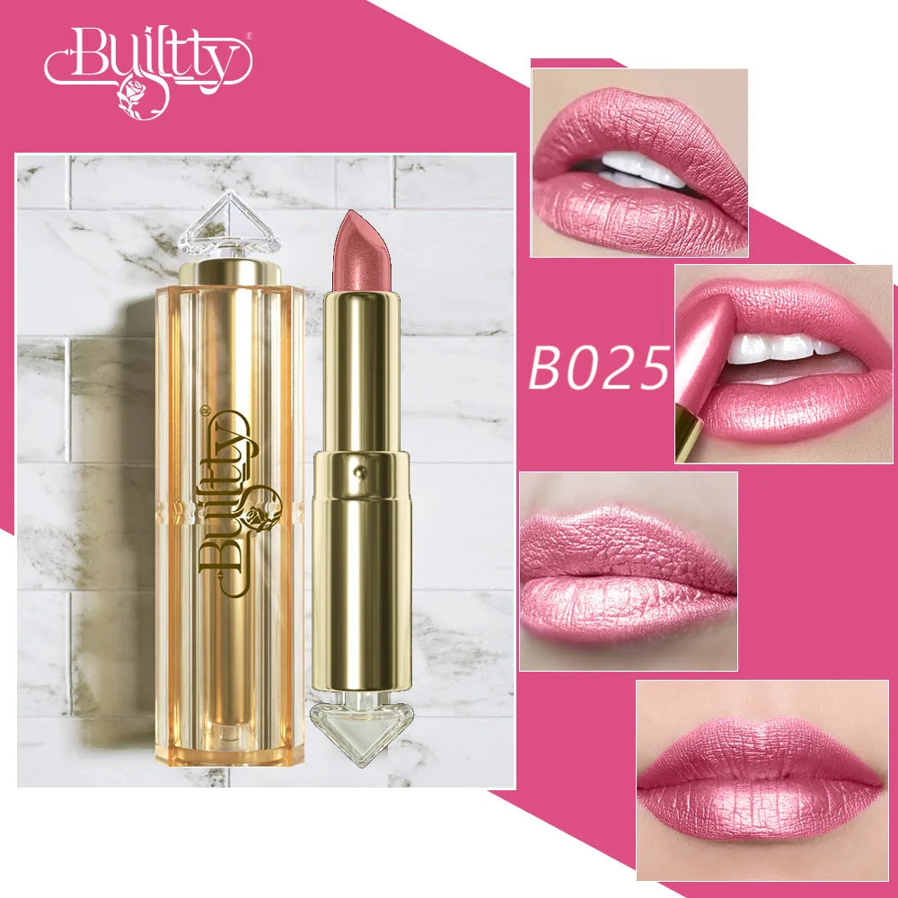 12 Colors Magic Pink Glitter Lipstick Matte Shimmer Waterproof