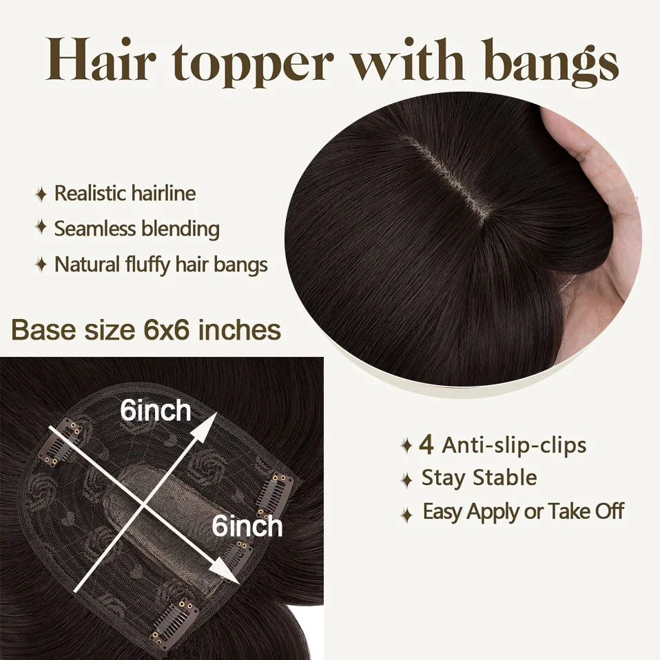 Hair Toppers for Women 18'' Striaght Topper Hair with Bangs for Thinning Hair Synthetic Hairpieces Bangs Hair Extension