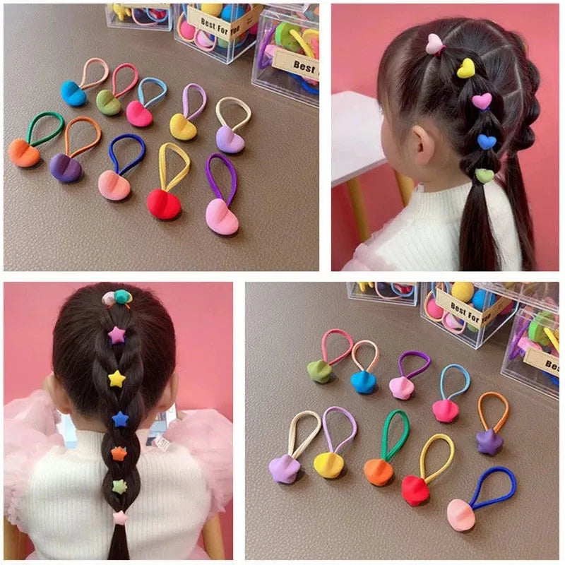 10pcs/Set Cute Heart Shaped Frosted Bead Elastic Hair Bands