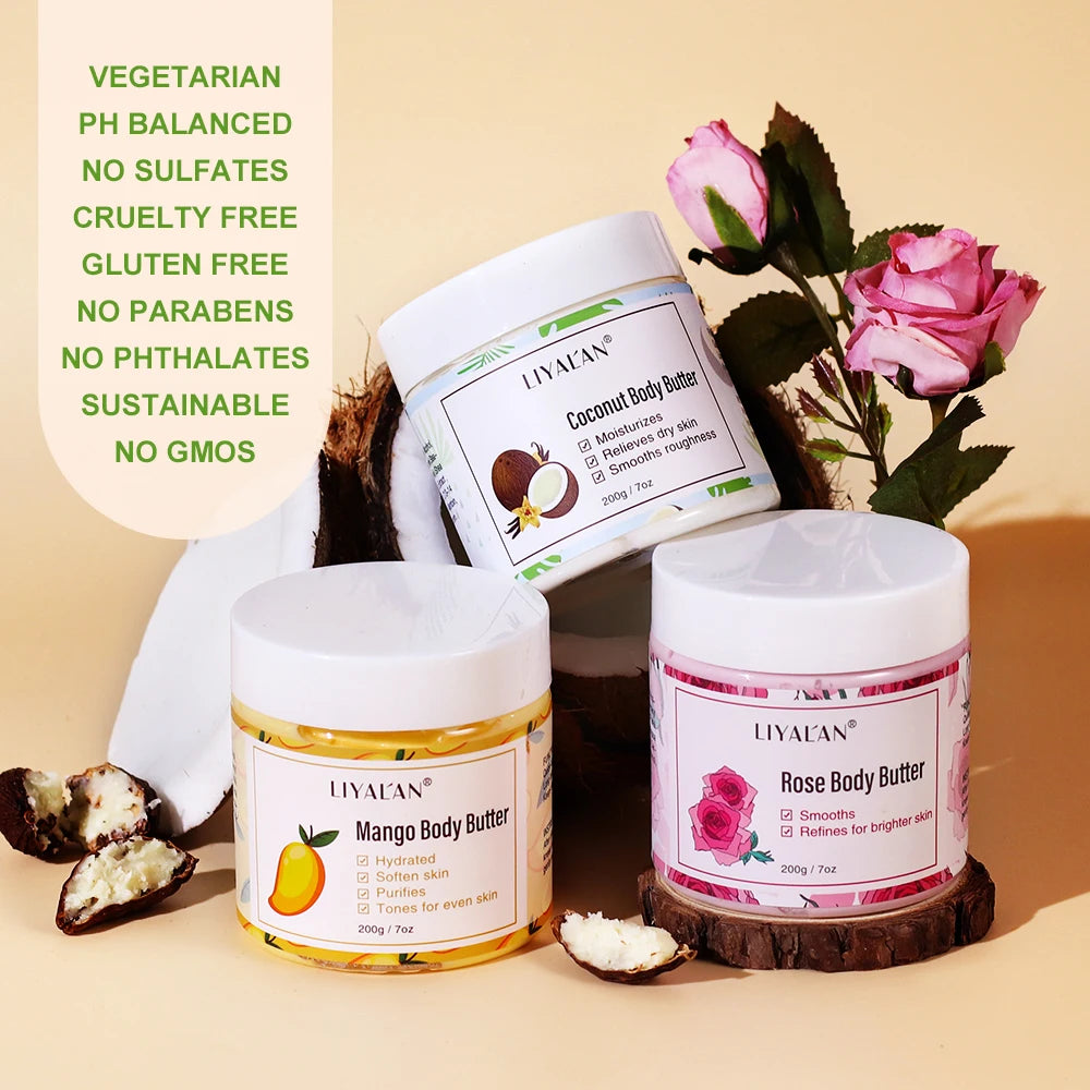 Shea Body Butter Soothes Dry Skin Deep Hydration Cream Coconut Rose Mango Whipped Skin Care Lotion