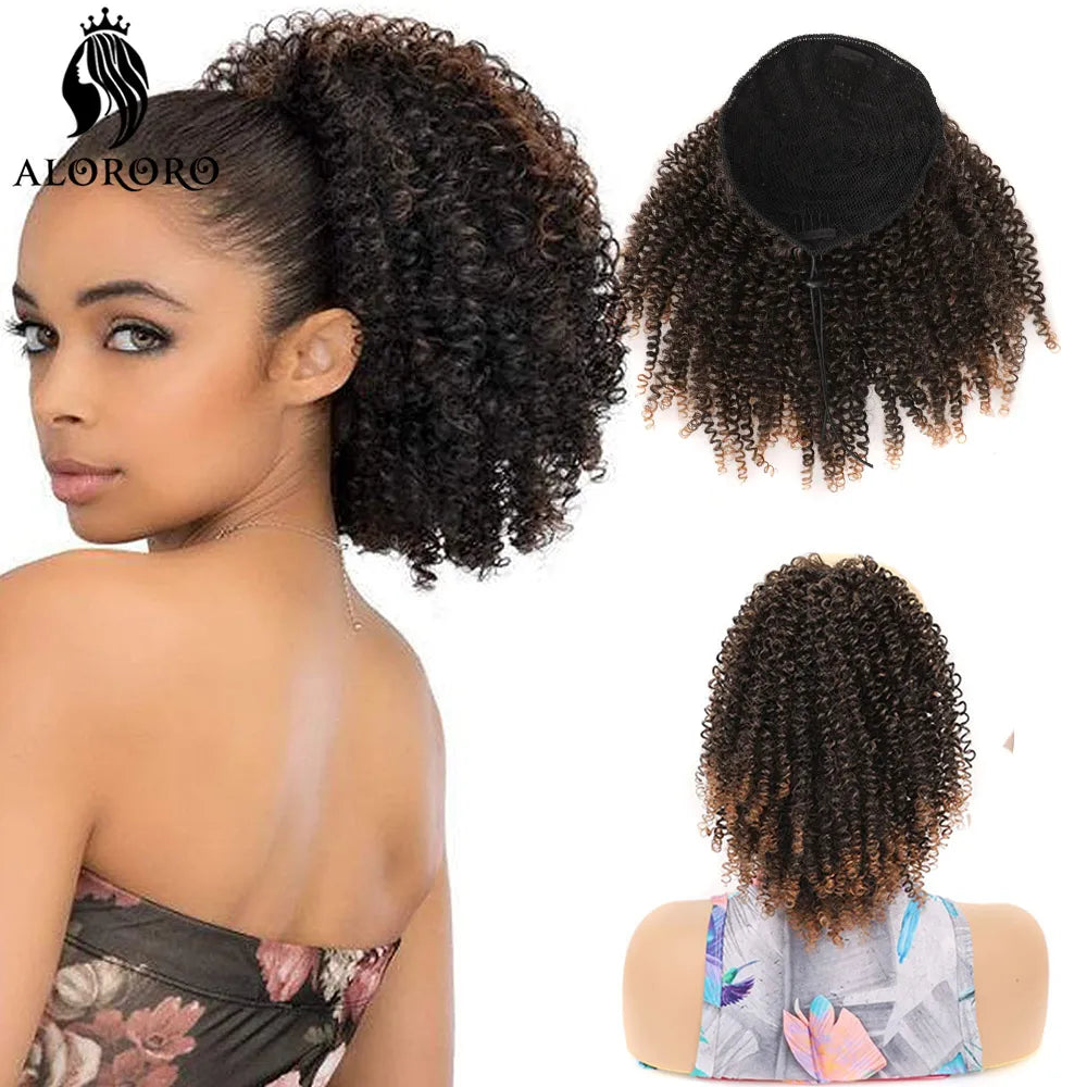 Synthetic Short Ponytail Afro Puff Kinky Curly Drawstring Clip